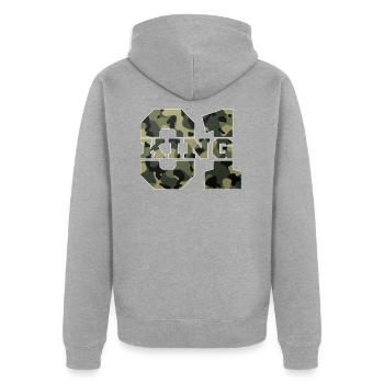 King - Queen Geschenk Geschenkidee - Unisex Premium Bio Zip Hoodie - Grau meliert - Hinten - Nico (187cm)