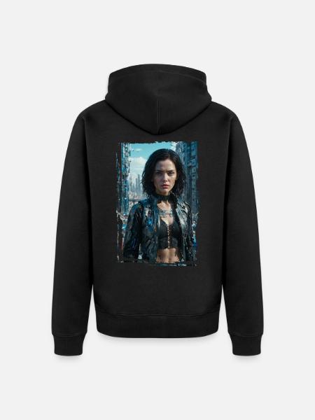 Porträt eines Sci-Fi-Cyberpunk-Mädchens - Unisex Premium Bio Zip Hoodie - Schwarz
