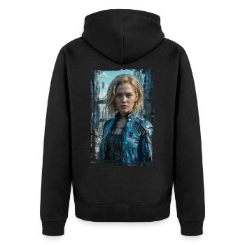 Porträt eines Sci-Fi-Cyberpunk-Mädchens - Unisex Premium Bio Zip Hoodie - Schwarz - Hinten - Nico (187cm)