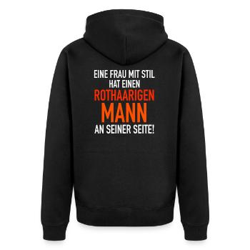 Rothaariger Mann rote Haare - Unisex Premium Bio Zip Hoodie - Schwarz - Hinten - Nico (187cm)