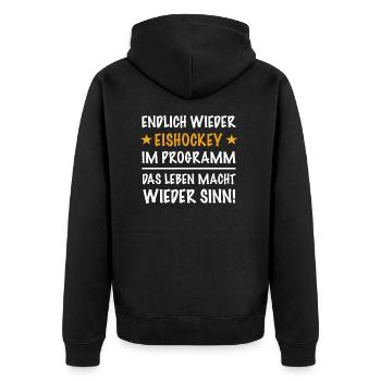 Eishockey Hockey lustige Sprüche Geschenk - Unisex Premium Bio Zip Hoodie - Schwarz - Hinten - Nico (187cm)