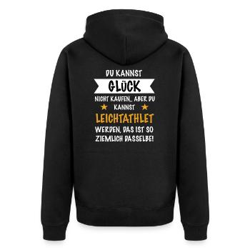 Leichtathletik Glück Geschenk - Unisex Premium Bio Zip Hoodie - Schwarz - Hinten - Nico (187cm)
