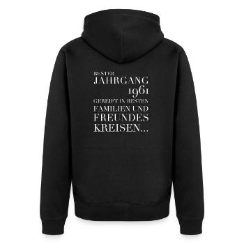 Jahrgang 1961 und bei Freunden und Familie gereift - Unisex Premium Bio Zip Hoodie - Schwarz - Hinten - Nico (187cm)
