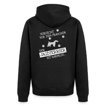 Jagdterrier Geschenkidee - Unisex Premium Bio Zip Hoodie - Schwarz - Hinten - Nico (187cm)
