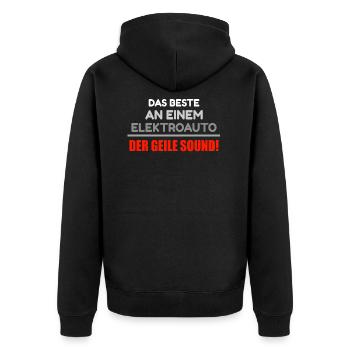 Das beste an einem Elektroauto - Unisex Premium Bio Zip Hoodie - Schwarz - Hinten - Nico (187cm)