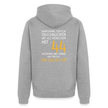 44. Geburtstag erschreckend gutaussehend - Unisex Premium Bio Zip Hoodie - Grau meliert - Hinten - Nico (187cm)