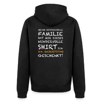 44 Geburtstag - Unisex Premium Bio Zip Hoodie - Schwarz - Hinten - Nico (187cm)