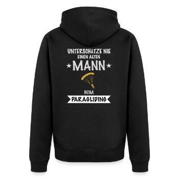 Unterschätze nie einen alten Mann beim Paragliding - Unisex Premium Bio Zip Hoodie - Schwarz - Hinten - Nico (187cm)