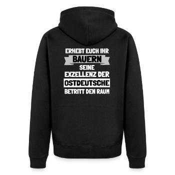 Ich komme aus Ostdeutschland - Unisex Premium Bio Zip Hoodie - Schwarz - Hinten - Nico (187cm)