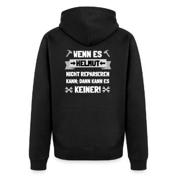 Helmut mein Name - Unisex Premium Bio Zip Hoodie - Schwarz - Hinten - Nico (187cm)
