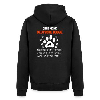 Deutsche Dogge Geschenkidee - Unisex Premium Bio Zip Hoodie - Schwarz - Hinten - Nico (187cm)