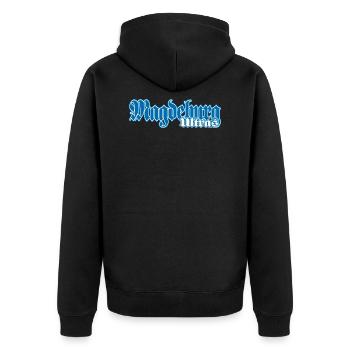 Magdeburg Ultras Fussball Fanartikel Fanblock - Unisex Premium Bio Zip Hoodie - Schwarz - Hinten - Nico (187cm)