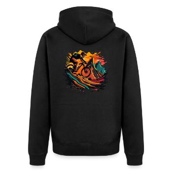 Mountainbiking. - Unisex Premium Bio Zip Hoodie - Schwarz - Hinten - Nico (187cm)