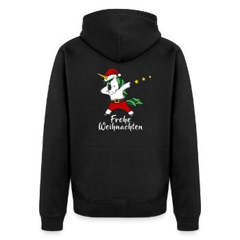 Frohe Weihnachten Einhorn Weihnachtsmann Geschenk - Unisex Premium Bio Zip Hoodie - Schwarz - Hinten - Nico (187cm)