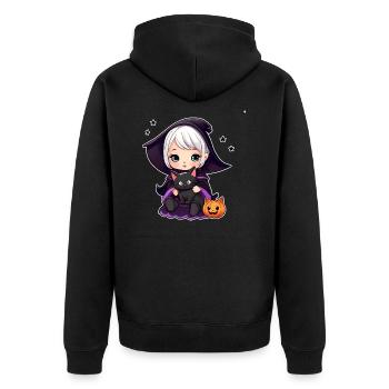 Sorcière mignonne avec chat noir - Veste à capuche bio Premium Unisexe - noir - Dos - Nico (187cm)