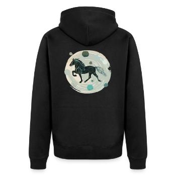 Islandpferd - Grafisch mit Hintergrund Variante 3 - Unisex Premium Bio Zip Hoodie - Schwarz - Hinten - Nico (187cm)