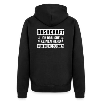 bushcraft wildcamping survival outdoor socke - Unisex Premium Bio Zip Hoodie - Schwarz - Hinten - Nico (187cm)