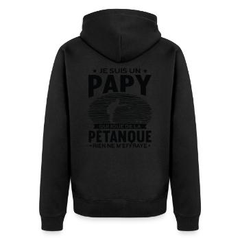 Papy Pétanque Cadeau Humour Boccia Homme Petanque - Veste à capuche bio Premium Unisexe - noir - Dos - Nico (187cm)
