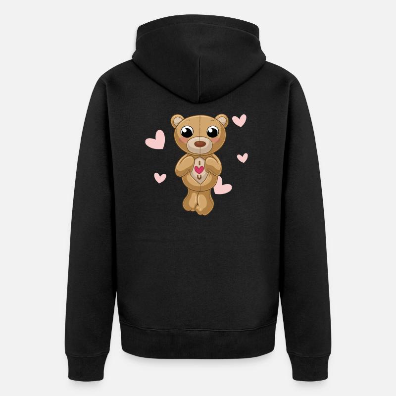 Putziger Comic Teddybär - Unisex Premium Bio Zip Hoodie - Schwarz