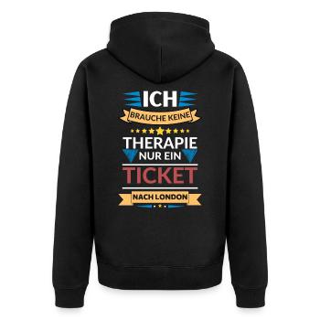 Ein Ticket nach London, ist wie eine Therapie - Unisex Premium Bio Zip Hoodie - Schwarz - Hinten - Nico (187cm)