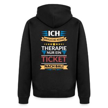 Ein Ticket nach Bali, ist wie eine Therapie - Unisex Premium Bio Zip Hoodie - Schwarz - Hinten - Nico (187cm)