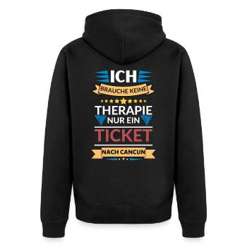Ein Ticket nach Cancun, ist wie eine Therapie - Unisex Premium Bio Zip Hoodie - Schwarz - Hinten - Nico (187cm)