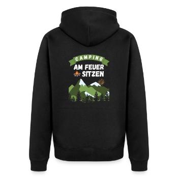 Camping am Feuer sitzen - Design - Unisex Premium Bio Zip Hoodie - Schwarz - Hinten - Nico (187cm)