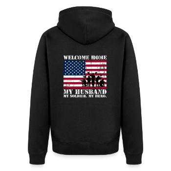 welcome home my husband my soldier my hero - Unisex Premium Organic Zip Hoodie - black - Back - Nico (187cm)