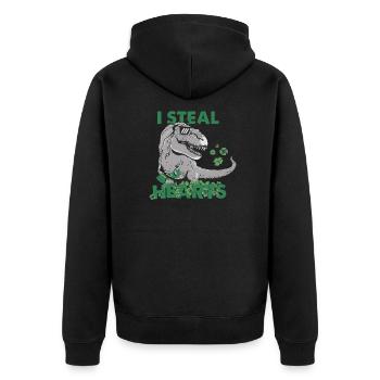 I Steal Hearts Trex Dino Baby Boy St Patricks Day - Unisex Premium Organic Zip Hoodie - black - Back - Nico (187cm)