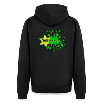 Tollpatsch - Unisex Premium Bio Zip Hoodie - Schwarz - Hinten - Nico (187cm)
