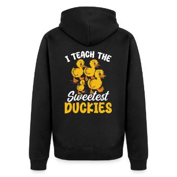 Ich unterrichte die süßesten Enten Lehrer Quietscheente - Unisex Premium Bio Zip Hoodie - Schwarz - Hinten - Nico (187cm)