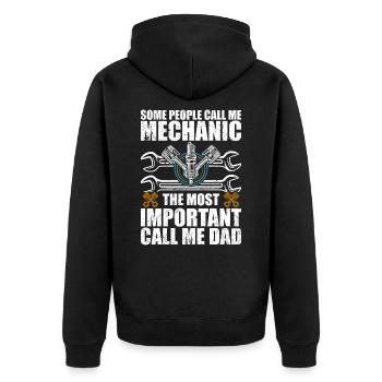 Manche Leute nennen mich Mechaniker - Unisex Premium Bio Zip Hoodie - Schwarz - Hinten - Nico (187cm)