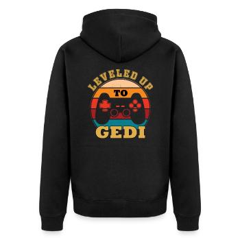 Leveled Up To Gedi Taufgedi Firmgedi - Unisex Premium Bio Zip Hoodie - Schwarz - Hinten - Nico (187cm)