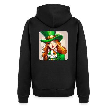Leprechaun de la Saint-Patrick avec chat - Veste à capuche bio Premium Unisexe - noir - Dos - Nico (187cm)