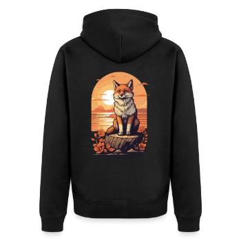 Cute cool fox watching sunset - Unisex Premium Organic Zip Hoodie - black - Back - Nico (187cm)
