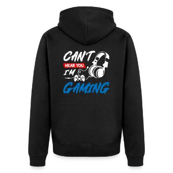 Cnat Hear You I Am Gaming - Unisex Premium Organic Zip Hoodie - black - Back - Nico (187cm)