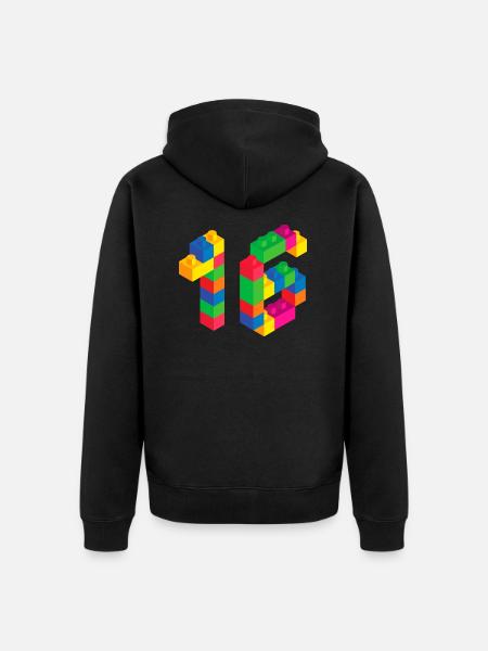Niedliches Blockgebäude 16. Geburtstagsgeschenk 16 Jahre - Unisex Premium Bio Zip Hoodie - Schwarz