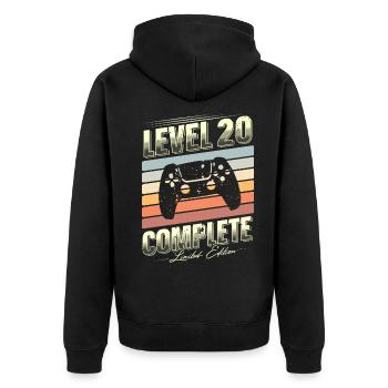 20. Geburtstag Level 20 Complete Limited Edition - Unisex Premium Bio Zip Hoodie - Schwarz - Hinten - Nico (187cm)