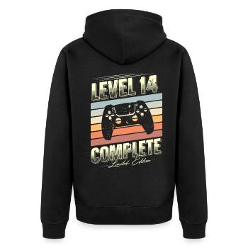 14. Geburtstag Level 14 Complete Limited Edition - Unisex Premium Bio Zip Hoodie - Schwarz - Hinten - Nico (187cm)