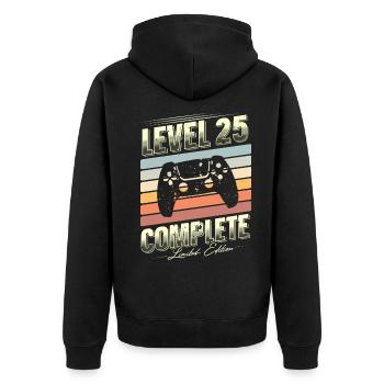25. Geburtstag Level 25 Complete Limited Edition - Unisex Premium Bio Zip Hoodie - Schwarz - Hinten - Nico (187cm)