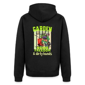 Jardin signifie liberté et mains sales FUN - Veste à capuche bio Premium Unisexe - noir - Dos - Nico (187cm)