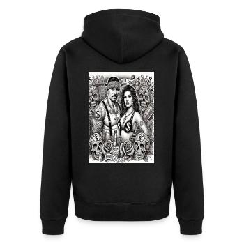 Bonnie und Clyde nach Chicano-Art - Unisex Premium Bio Zip Hoodie - Schwarz - Hinten - Nico (187cm)