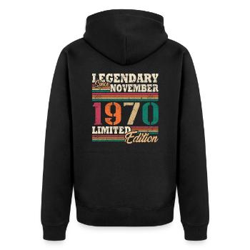 Légendaire novembre 1970 édition limitée - Veste à capuche bio Premium Unisexe - noir - Dos - Nico (187cm)