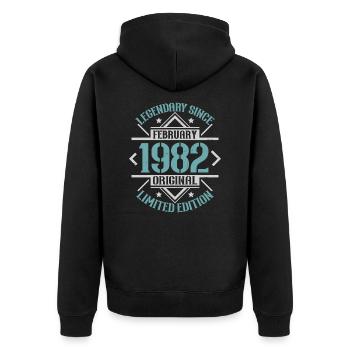 Légendaire depuis Février 1982 édition limitée - Veste à capuche bio Premium Unisexe - noir - Dos - Nico (187cm)