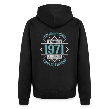 Légendaire depuis Février 1971 édition limitée - Veste à capuche bio Premium Unisexe - noir - Dos - Nico (187cm)