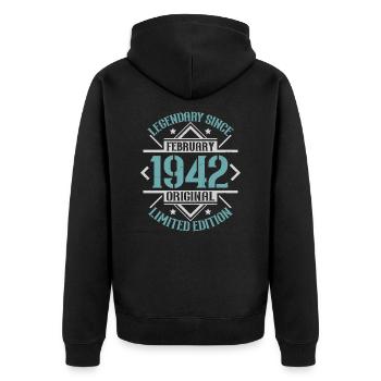 Legendär seit Februar 1942 limitierte Auflage - Unisex Premium Bio Zip Hoodie - Schwarz - Hinten - Nico (187cm)