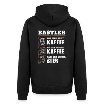 Mein Tagesablauf als Bastler - Unisex Premium Bio Zip Hoodie - Schwarz - Hinten - Nico (187cm)