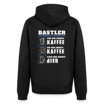 Mein Tagesablauf als Bastler - Unisex Premium Bio Zip Hoodie - Schwarz - Hinten - Nico (187cm)