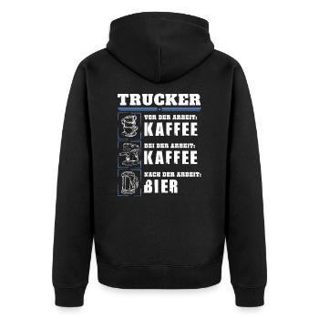 My daily routine as a trucker - Unisex Premium Organic Zip Hoodie - black - Back - Nico (187cm)