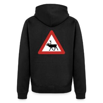 Norwegian reindeer warning sign - Unisex Premium Organic Zip Hoodie - black - Back - Nico (187cm)